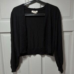 B My Story Women's Black Knit Cropped Open Cardigan M Sheer Mesh Long Sleeve